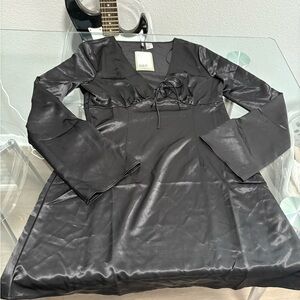 H&M Sleek Black Satin Long Sleeve Dress